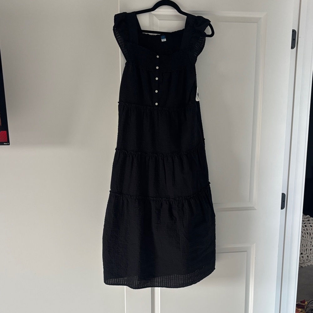 Old Navy Black Tiered Maxi Dress with Button Front